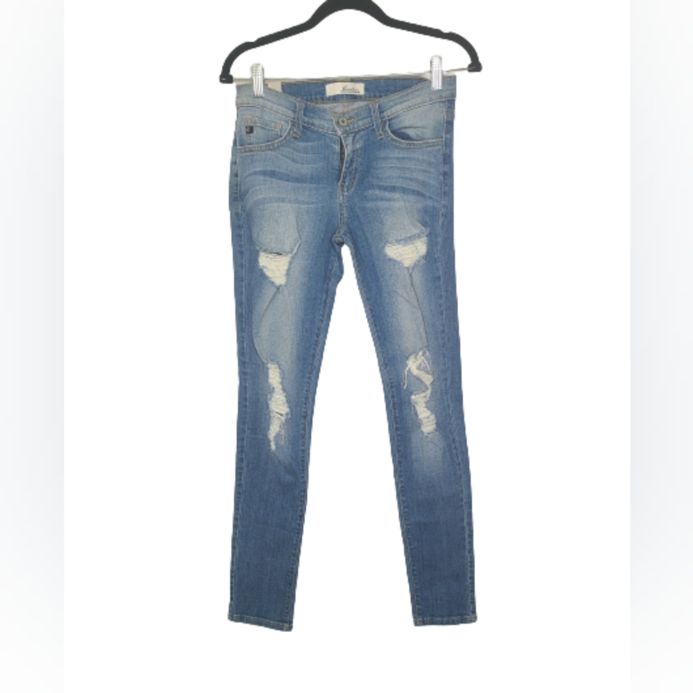Kancan Mid Waist Distressed Light Wash Skinny Jeans